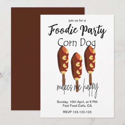 Invitation Corndog Me Rend Heureux Foodie Party (Devant / Derrière)