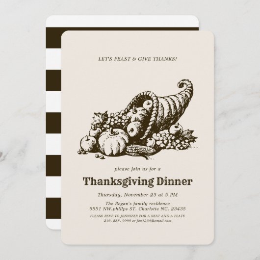 Invitation Corne de Plenty | Dîner Thanksgiving (Devant / Derrière)
