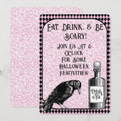 Invitation Corneille noire rose Corneille corneille Halloween (Devant / Derrière)