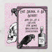 Invitation Corneille noire rose Corneille corneille Halloween (Devant / Derrière)