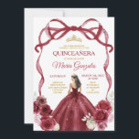 Invitation Corneille rouge de Bourgogne Princesse Gold Couron<br><div class="desc">EDITABLE Burgundy Red Bow Princess Gold Crown Quinceañera Invitation Elégante Burgundy Red Floral Princess Robes Quinceañera Fille Anniversaire Invitation Gold Crown Mis Quince Anos,  15e Anniversaire</div>