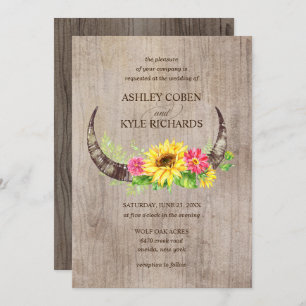 Invitation Cornes et fleurs rustiques