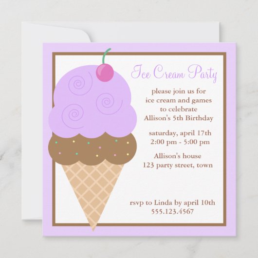 Invitation Cornet de crème glacée pourpre de raisin (Devant)