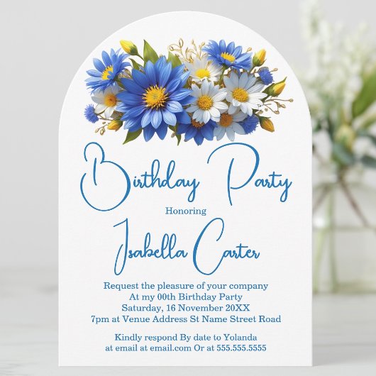 Invitation Cornflower Bleu Jaune Blanc Anniversaire Floral