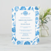 Invitation Cornflower Blue Coastal Seashell Wedding (Debout devant)