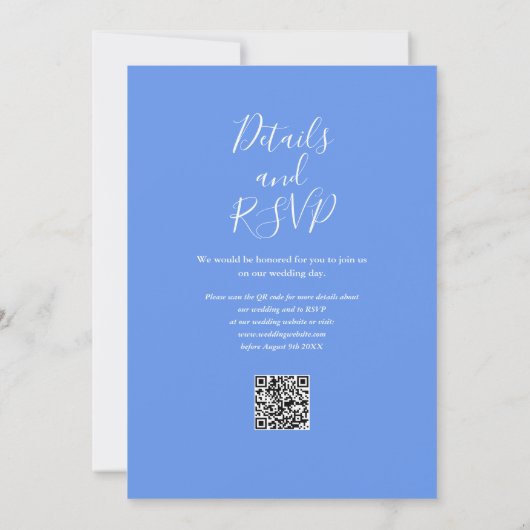 Invitation Cornflower Blue Elegant moderne QR Code Mariage (Dos)
