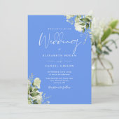 Invitation Cornflower Blue Greenery Floral QR Code Mariage (Debout devant)