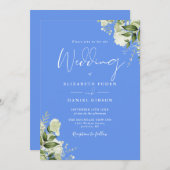 Invitation Cornflower Blue Greenery Floral QR Code Mariage (Devant / Derrière)