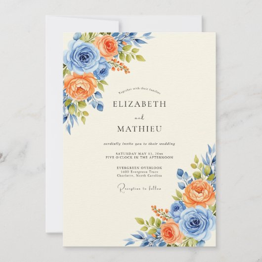 Invitation Cornflower Blue Harmonious Spring Wedding (Devant)