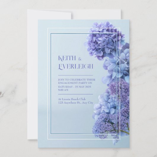 Invitation Cornflower Blue Hydrangea Minimalist Frame Wedding (Devant)