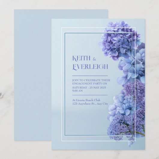 Invitation Cornflower Blue Hydrangea Minimalist Frame Wedding (Devant / Derrière)