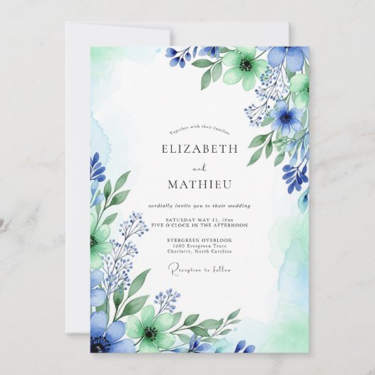 Invitation Cornflower Blue Luminous Spring Wedding (Devant)