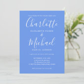 Invitation Cornflower Blue Modern Script Mariage photo (Debout devant)