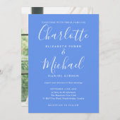 Invitation Cornflower Blue Modern Script Mariage photo (Devant / Derrière)