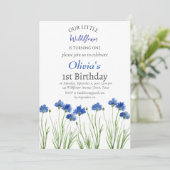 Invitation Cornflowers 1er Anniversaire Fille Bleu Floral (Debout devant)