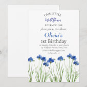 Invitation Cornflowers 1er Anniversaire Fille Bleu Floral (Devant / Derrière)