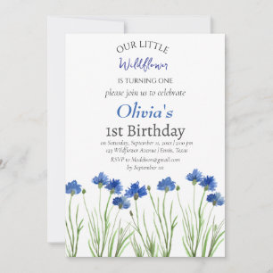 Invitation Cornflowers 1er Anniversaire Fille Bleu Floral