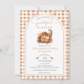 Invitation Cornucopia de Gingham à l'aquarelle d'automne pour (Devant)