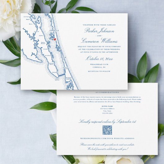 Invitation Corolla NC all-in-one QR code RSVP Blue Wedding