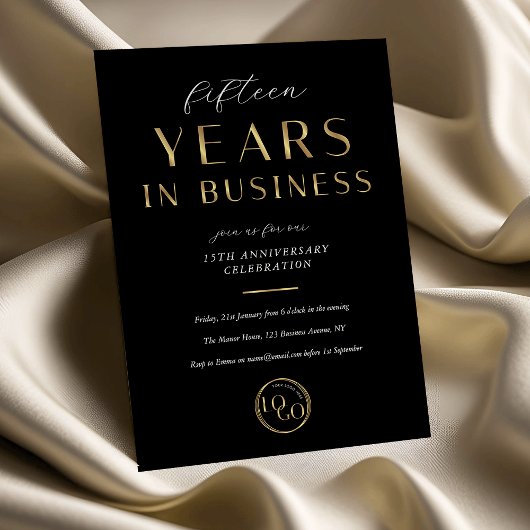 Invitation Corporate Black & Gold Logo Business Anniversary