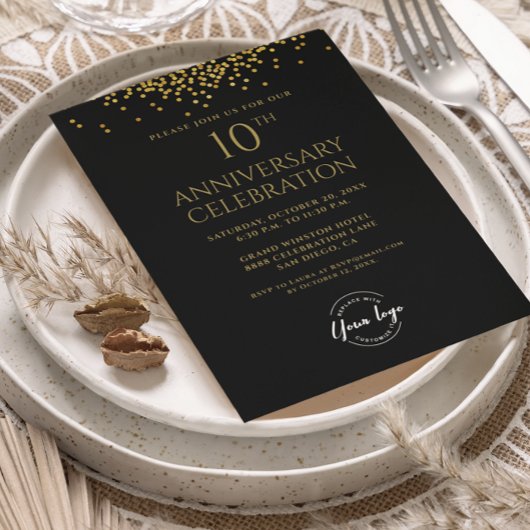 Invitation Corporate Business 10th Anniversary Black Gold 