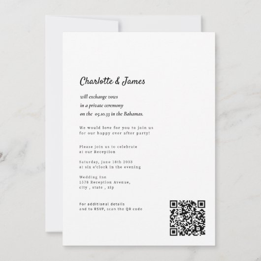 Invitation Correspondance du noeud réception de mariage code  (Dos)