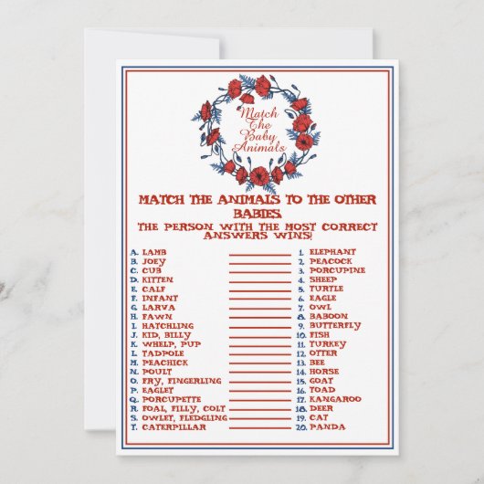 Invitation Correspondre Le Bébé Animaux Baby shower Floral Po (Devant)