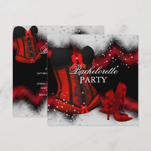 Invitation Corset à plumes et talons rouges pour enterrement