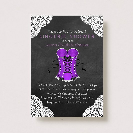 Invitation Corset blanc dentelle Chalboard Lingerie Douche