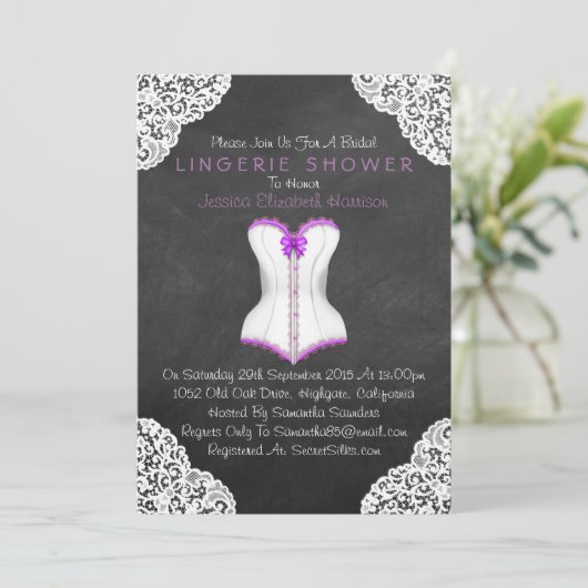 Invitation Corset blanc dentelle Chalboard Lingerie Douche (Debout devant)