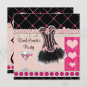 Invitation Corset chic et partie rose de Martini Bachelorette (Devant / Derrière)