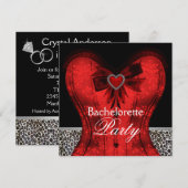 Invitation Corset en damas rouge Fête de jeune fille licorne  (Devant / Derrière)