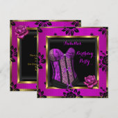 Invitation Corset Fête Rose à Dentelle Violette et Pourpre Lé (Devant / Derrière)