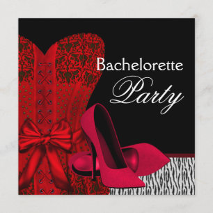 Invitation Corset High Heels Red Zebra Bachelorette