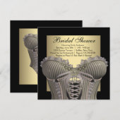 Invitation Corset Mariage Noir Or Shower (Devant / Derrière)