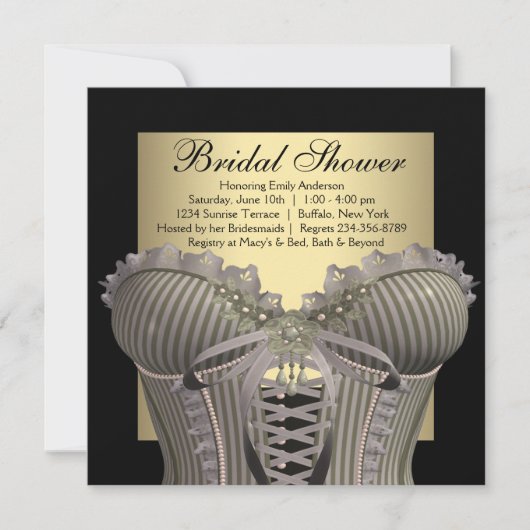 Invitation Corset Mariage Noir Or Shower (Devant)