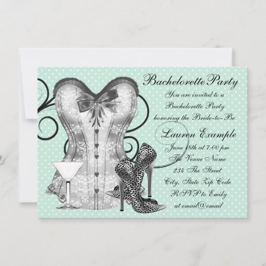 Invitation Corset Martini Turquoise Blue Bachelorette (Devant)