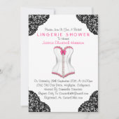Invitation Corset rose et dentelle noire Douche (Devant)