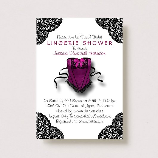 Invitation Corset rose et dentelle noire Douche