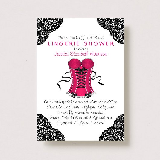Invitation Corset rose et dentelle noire Douche