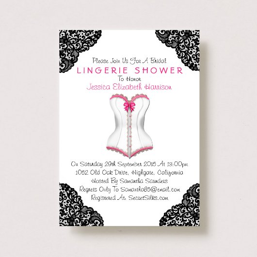 Invitation Corset rose et dentelle noire Douche
