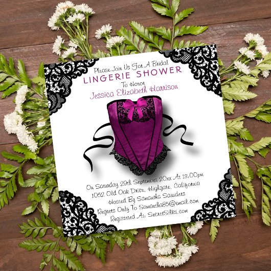 Invitation Corset rose et dentelle noire Douche