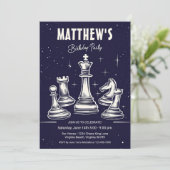 Invitation Cosmic Chess Thème Moderne Stars Anniversaire Fête (Debout devant)