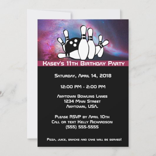 Invitation Cosmic Galaxy Bowling fête d'anniversaire (Devant)