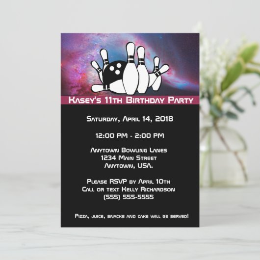Invitation Cosmic Galaxy Bowling fête d'anniversaire (Debout devant)