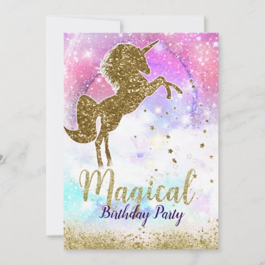 Invitation Cosmic Galaxy Gold Parties scintillant Unicorn Mag (Dos)