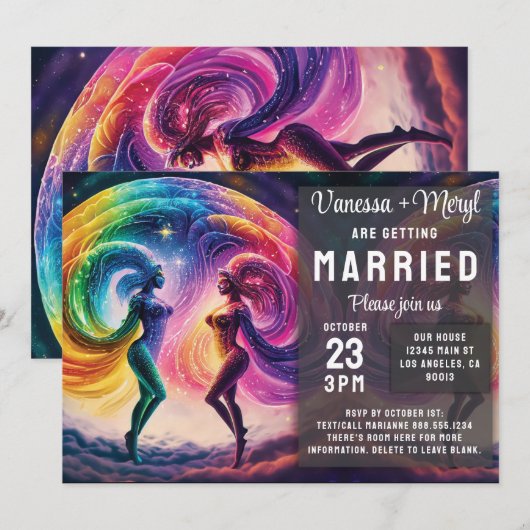 Invitation Cosmic Rainbow Feminine Energy Lesbian Mariage (Devant / Derrière)