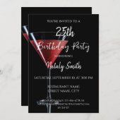 Invitation Cosmopolitan cocktail avec cerise sur noir (Devant / Derrière)