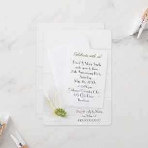 Invitation Cosmos blancs du 25e anniversaire sur bois blanc