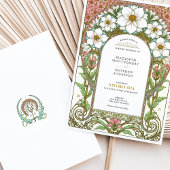 Invitation Cosmos blancs & Fleurs roses Art Nouveau Mariage